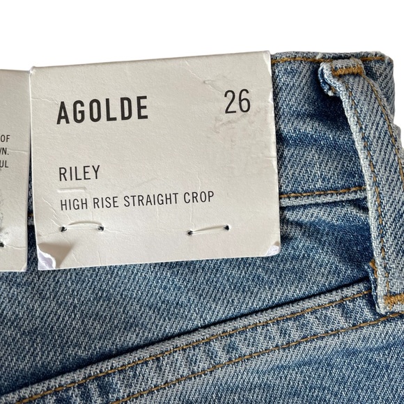 Agolde Riley High-Rise Distressed Straight Crop Jeans Stretch Button Fly NWT - Picture 13 of 16